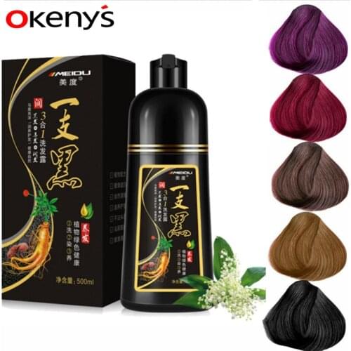 500ML Natural Soft Shiny Brown Golden Hair Dye Shampoo Wine Red Purple Hair Color Shampoo Black Grey Hair Removal for Men Women