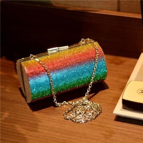 Chic Ladies Rhinestones Evening Clutch Purse Shiny Cans Shaped Rainbow Diamonds Crystal Shoulder Bags Crossbody Bottle Can Bags