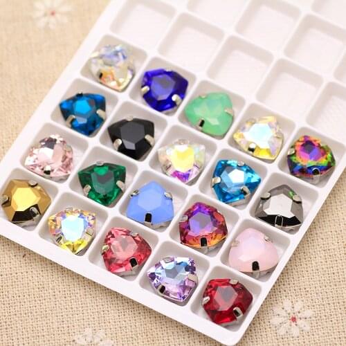 TOP quality 10pcs Mix Color 12mm TR7X7 shape sew on rhinestone with silver base claw Flatback for DIY Wedding party dress cloth