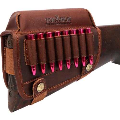 Tourbon Rifle Gun Buttstock Cheek Rest Riser Pad Real Leather W/Ammo Cartridges Holder .306.30-08 Shooting Hunting Gun Accessory