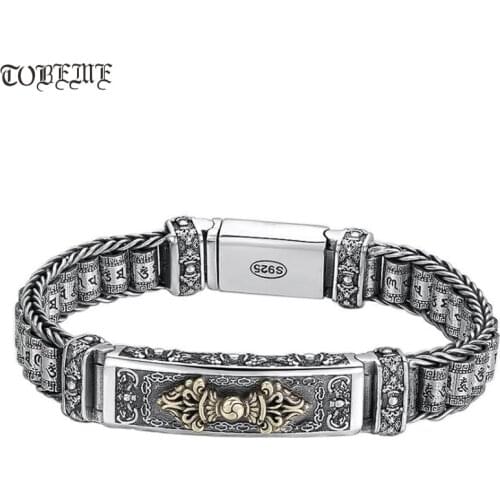 Solid 925 Silver Tibetan Bracelet Tibetan Six Words Bracelet Vintage Sterling Silver Buddhist Vajra DorjeBracelet