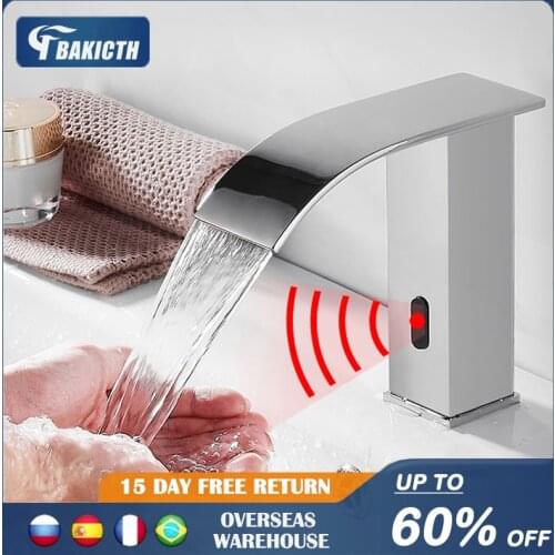 Bakicth Smart Sensor Waterfall Basin Faucet Automatic Sensor Faucet Touchless Sink Basin Hot Cold Water Mixer Crane Bath Faucets