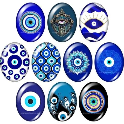 Evil eye hand patterns Eye religion Oval 13x18mm/18x25mm/30x40mm mixed photo glass cabochon demo flat back Jewelry findings