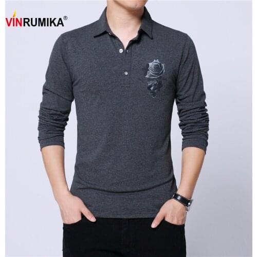 2020 Spring Men Casual Brand Turn Down Collar Cotton Long Sleeve T-shirts Black White Tees Autumn Man Print Black T-shirt M-5XL