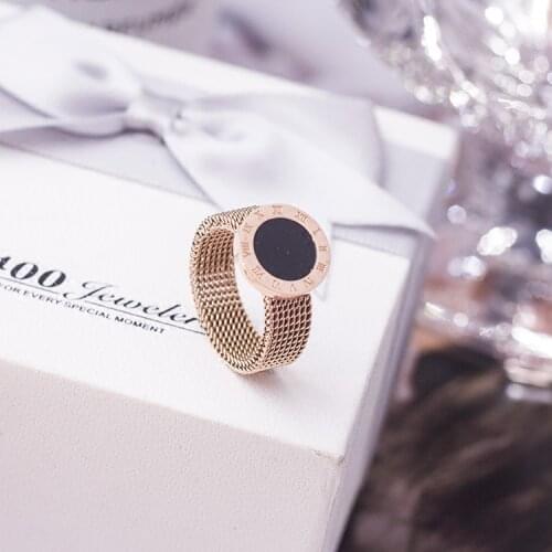 YUN RUO 2019 Fashion Roman Black Grids Ring Couple Rose Gold Color Woman Birthday Gift Party Titanium Steel Jewelry Never Fade