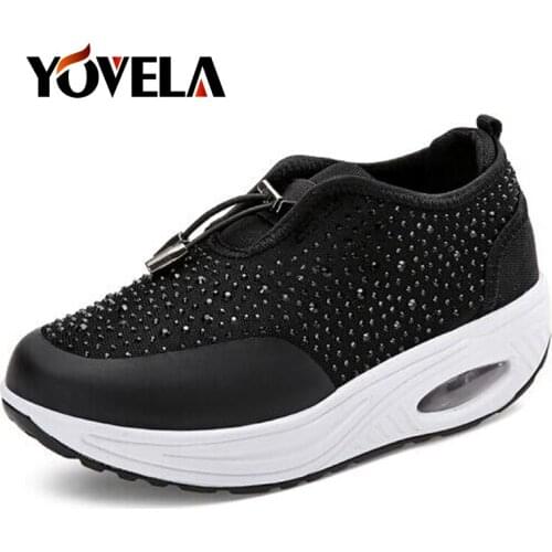 Autumn Women Flat Platform Shoes fashion Rhinestone Sneakers Shoes Women Breathable Mesh Casual Shoes Slip On Platform shoes 41