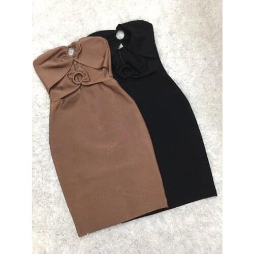 Fashion Hot 2019 Trendy Sexy Keyhole Strapless Mini Celebrity Party Dress Women Rayon Elastic Bandage Dresses