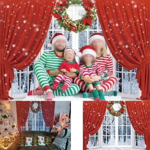 Winter Christmas Backdrop Xmas Wreath Garland Snow Forest Tree Background for Photography Party Event Kids Portrait Photoshoot