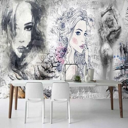 Custom 3D Mural Retro Fashion Beauty Graffiti Poster Dining Room Makeup Shop Tooling Wall Decor Painting Wallpaper For Bedroom