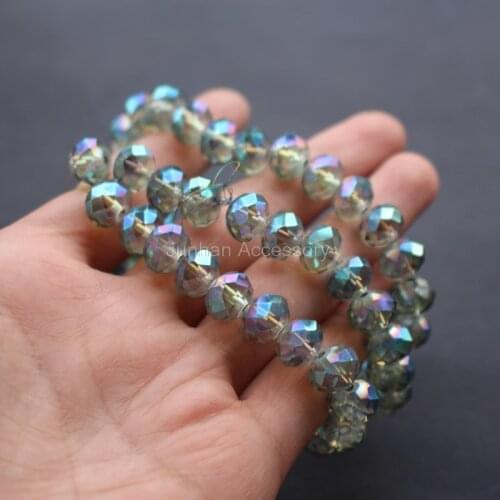 70Pcs/Lot 10mm*8mm Glass crystal beads Loose Rondelle Green AB Color Jewelry accessoires