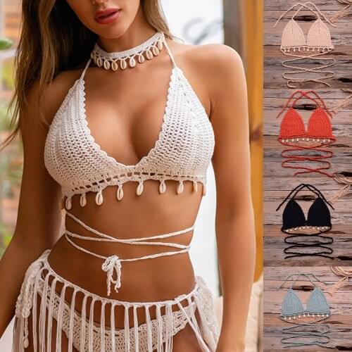 30# Bandage Bikini Tankini Women Sexy Hollow Pure Hand-woven Shell Bikini Multicolor Bathing Suit Swimsuit Bikinis 2021 Mujer