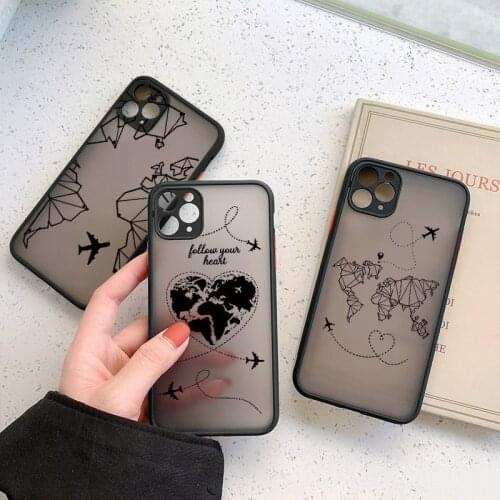 Popular World Map Travel Airplane Phone Case For iphone 11 12 Pro Max 6s 7 8 Plus SE 2020 X XR XS MAX Back Hard Shockproof Cover