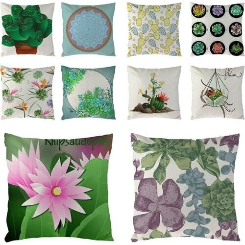 Summer Plant Cushion Cover Yellow Flower Leaf Succulents Printing Housse DE Coussin Sofa Home Decoration Pillow Cover 1630