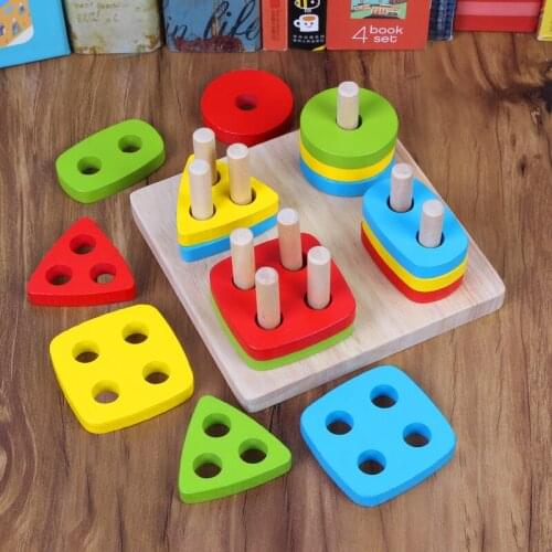 Wooden Puzzle Toddler Toys Shapes Sorter Preschool Geometric Blocks Stacking Games Toy for Kids Baby Gift