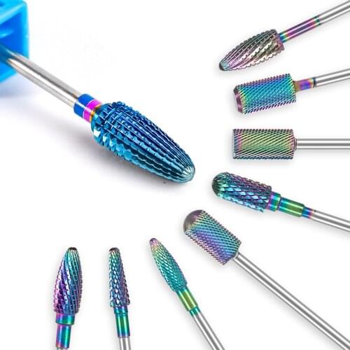 Dmoley 21 Types Tungsten Carbide Burrs Nano Rainbow Coating Nail Drill Bits Blue Metal Drill Bits For Manicure Electric Drill