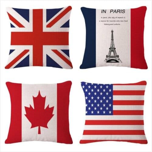 Flag pillow cover, union jack French flag Stars and Stripes Canadian flag throw pillow case pillowcase wholesale