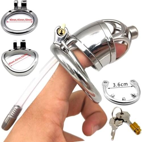 FRRK 304 Stainless Steel Penis Lock Cock Ring Sex Toys for Male Chastity Device With Urethral Catheter Anti-drop ring Cock Cage