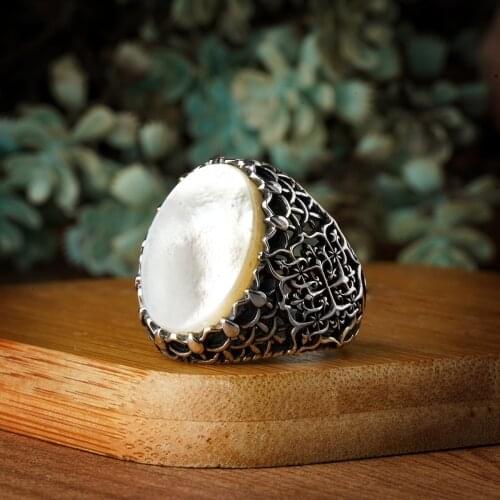 Guaranteed High-quality 925 Sterling Silver PEARL STONE ring Jewelry Made in Turkey in a luxurious way for men with gift