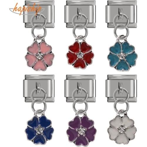 Hapiship 2018 9mm Width Original Daisy Color Flower Rhinestone Italian Charm Fit Bracelet Stainless Steel Jewelry Making DJ099