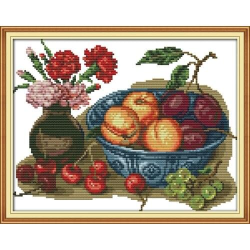 Joy Sunday Cherry Fruit Patterns Needlework DIY Cross Stitch Counted Embroidery Kits Printed Cross-Stitching In Stock Hot Sale