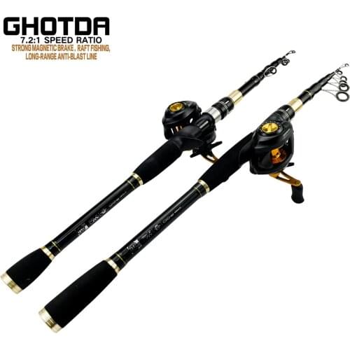 GHOTDA Fishing Rod Reel Combo Portable Lure Fishing Rod and 7.2:1 Metal Spool Baitcasting Reel Set