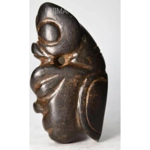 China Hongshan Culture Archaize Black Iron Meteorite Statue Handicraft Home Decoration