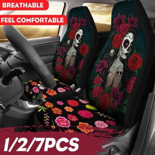 1/2/7Pcs Car Seat Cover Set Universal Front or Rear Seat Back Cushion Pad Mat Backrest Red Flower Woman Car Seat Protector