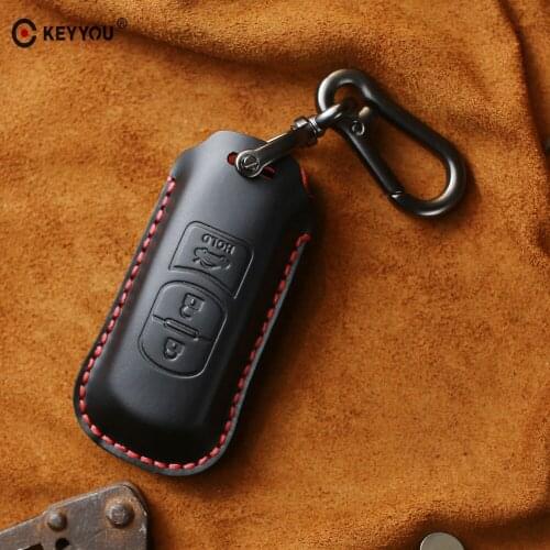 KEYYOU Leather Car Remote Key Case Fob Cover For Mazda 2 3 6 Axela Atenza CX-5 CX5 CX-7 CX-9 2014 2015 2016 2017