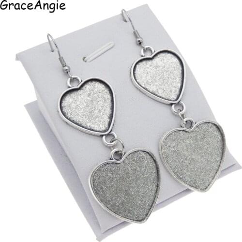 Heart Shaped Earring Hook Blank Alloy Cabochon Base Setting Fit 20/25mm Tray Bezel For DIY Jewelry Making Craft