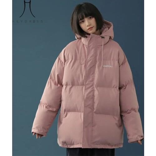 Heydress 2021 Women Simple Solid Loose Harajuku Down Coats Korean Warm Hooded Parka Winter Oversized Short Cotton Padded Jacket