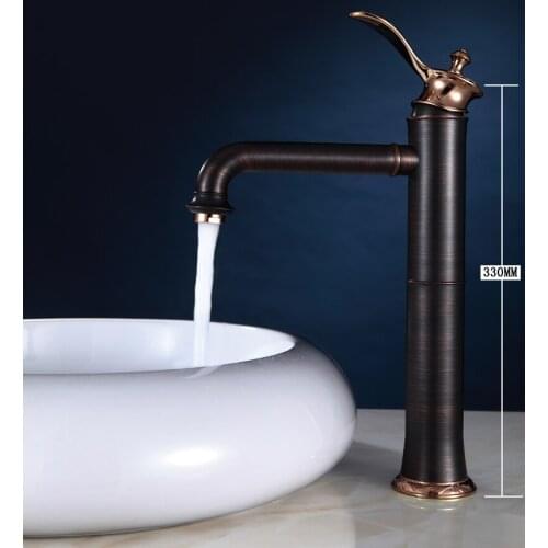 Unique Hot Selling Design high Single Handle Waterfall Black Bronze brass Basin Faucet Tap Hot and Cold Bathroom Faucet Mixer