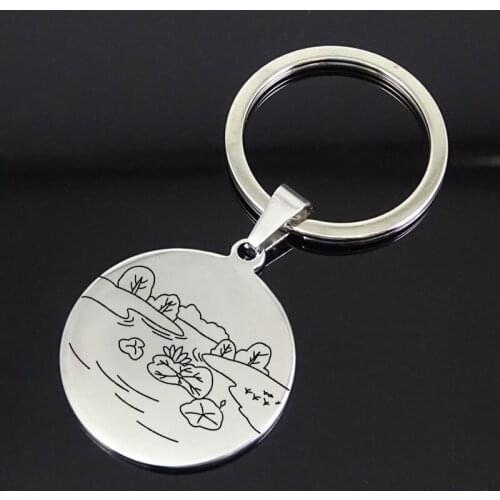 Small River Lotus Green Space Big Tree KeyChain Jewelry Cute Animal Key Ring For Women Girl