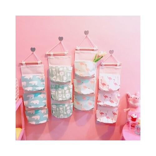 Korean Cute Creative Simple Storage Bag Hanging Bags Cosmetic Organizer On Wall Finishing Bag Multi-Layer Pocket Art Debris Bags