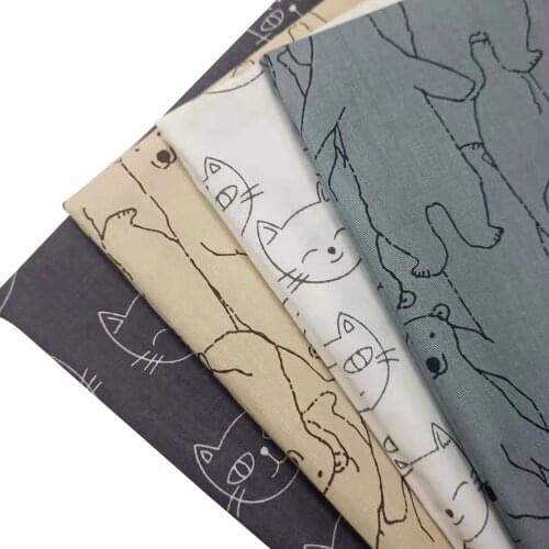 Cartoon Style Cat/Bear Printed Cotton Twill Fabric Body-Friendly Soft Pure Cotton Patchwork Quilting Fabric DIY Sewing Material