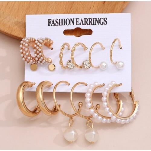 Fashion Hoop Pearl Earring Set Fashion Gold Metal Earing Butterfly Circle Geometric Vintage Earring for Women Jewelry 2021