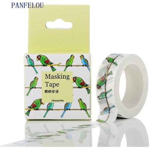 PANFELOU 1.5CMx10M The parrot cartoon Stickers border masking adhesive line paper washi tape DIY Scrapbooking Hand account