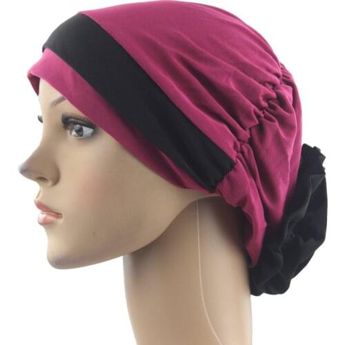 Muslim Women Girls Hijab Caps Inner Islamic Underscarf Hats Soft Stretchable with a Beautiful Flower Wholesale
