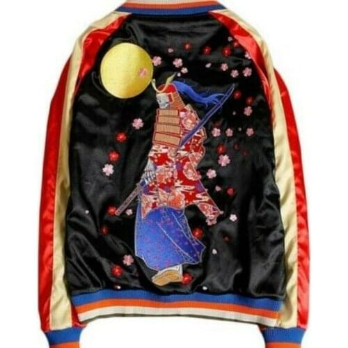 Mens Souvenir Jacket Sukajan Japanese Chic New Embroidered REVERSIBLE Sword Satin Embroidery Double Wear