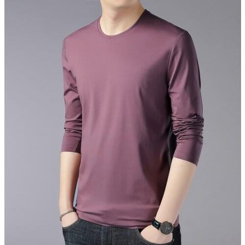 Winter Mercerized Cotton Mens Long Sleeve T-shirt Thin Slim Fit Round Neck Tshirt Men Casual Black White Bottom Undershirt Male