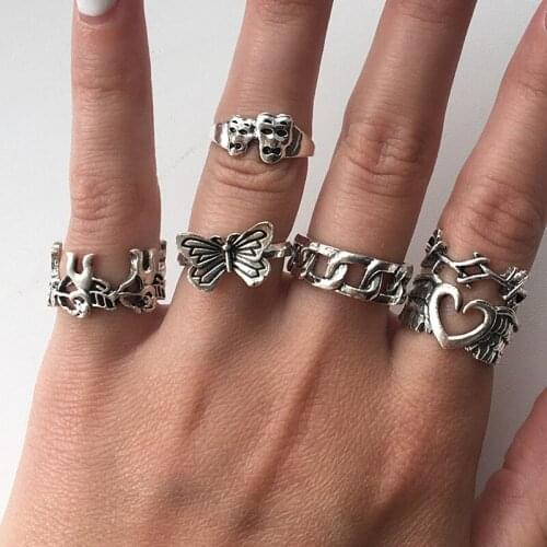 6 PCs Gothic Silver Color Ring Set For Women Aesthetic Costume Retro Jewelry Anxiety Chunky Gadgets 2021