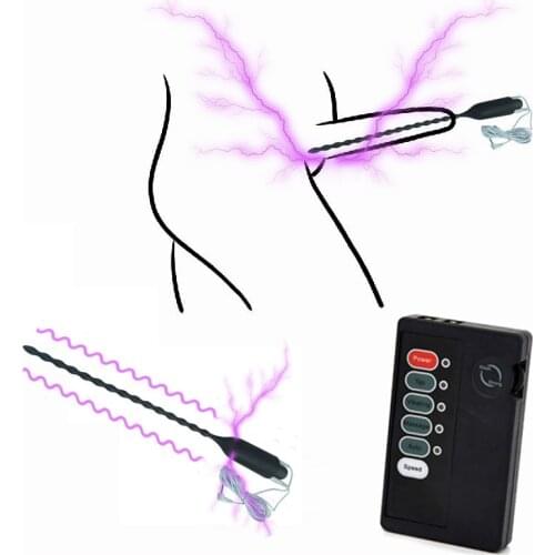 Electric Shock Set Sex Toys For Men Electro Stimulate Chastity Conductive Silicone Penis Plug Catheter Sounding Urethral Dilator