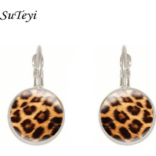 2021 New Fashion Leopard Jewelry Round Glass Pendant Drop Earrings Earings For Women Vintage Accessories Gifts