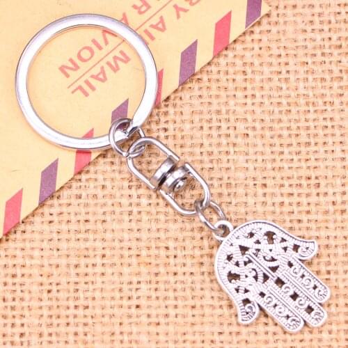 New Fashion Keychain 28x21mm hamsa palm protection Pendants DIY Men Jewelry Car Key Chain Ring Holder Souvenir For Gift