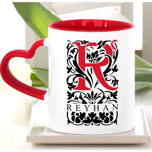Personalized Custom R Letter Red Heart Mug Cup (Model 2)