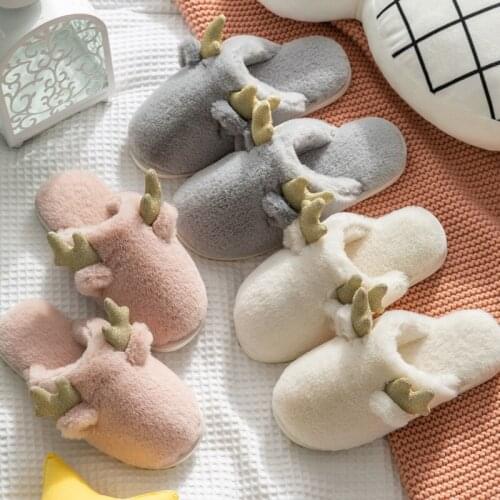 CINESSD Christmas Series Cotton Slippers For Men And Women Cute Deer Winter Indoor Warm Slippers Christmas Gift Flat Shoes