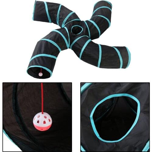 Collapsible Pet Cat Tunnel Tube Puppy Rabbit Toy Play Tent 4 Way with Bell