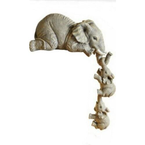 Resin Elephant Sitter Figurines Mother & Two Babies Table Edge Hanging Decor Mother Love Elephant Handicraft