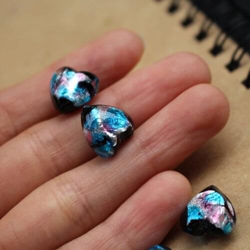 10pcs/Lot 12mm Heart Shape Lampwork Glass Beads Handmade Lampwork Glass Foil Beads Blue Pink Color for jewelry Making DIY