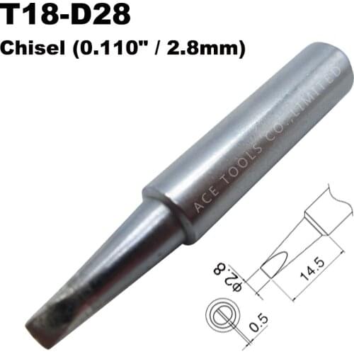 T18-D28 Soldering Tip Chisel 2.8mm 0.110" Fit HAKKO FX-888 FX-888D FX-8801 FX-600 Lead Free Iron Bit Nozzle Welding Pencil