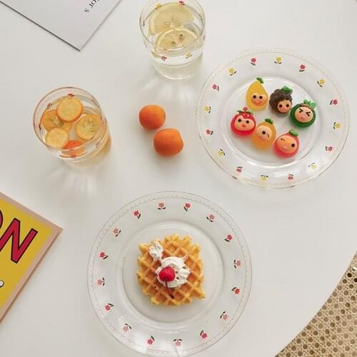 Salad Plate Glass Tulip Round Plateau High Temperature Resistance Plates For Kitchen Breakfast тарелки для еды Milk Cup